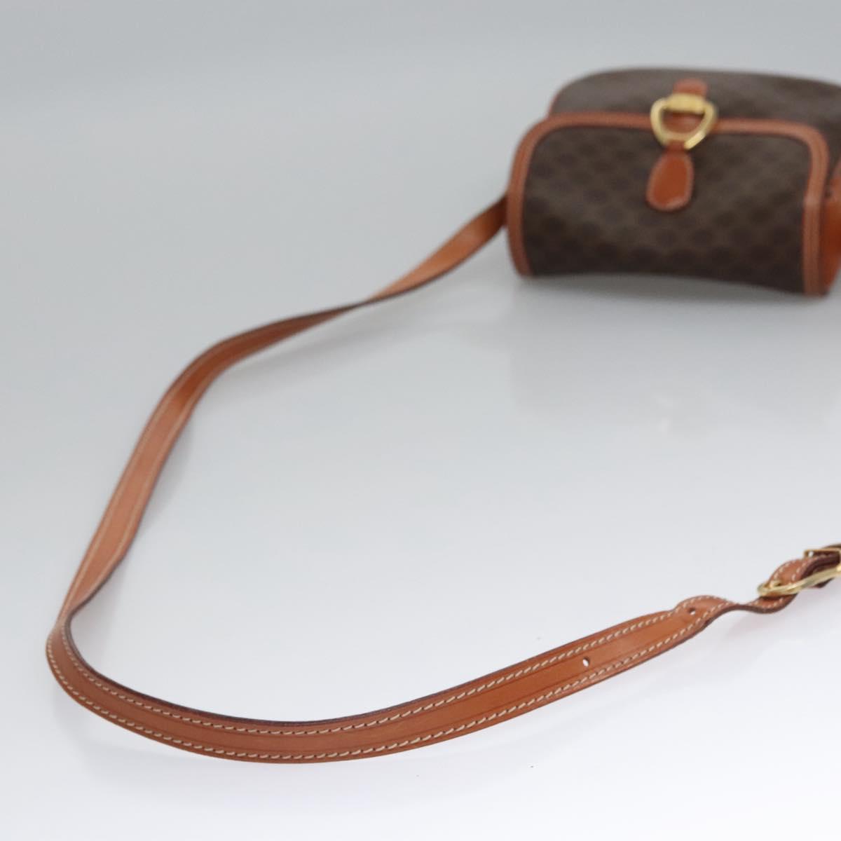 CELINE Macadam Canvas Shoulder Bag PVC Leather Brown Gold Auth mr1125