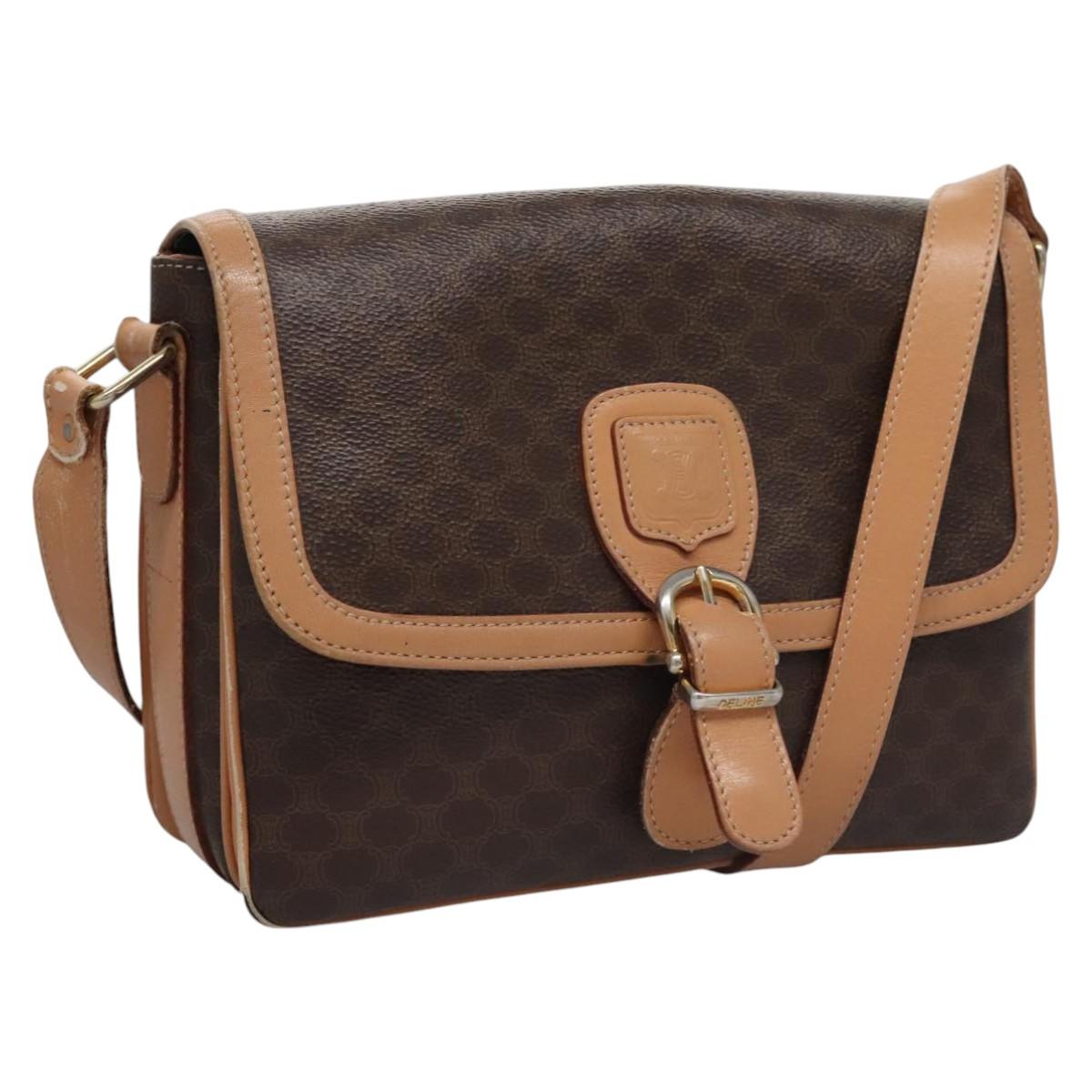 CELINE Macadam Canvas Shoulder Bag PVC Leather Brown Gold Auth mr1129