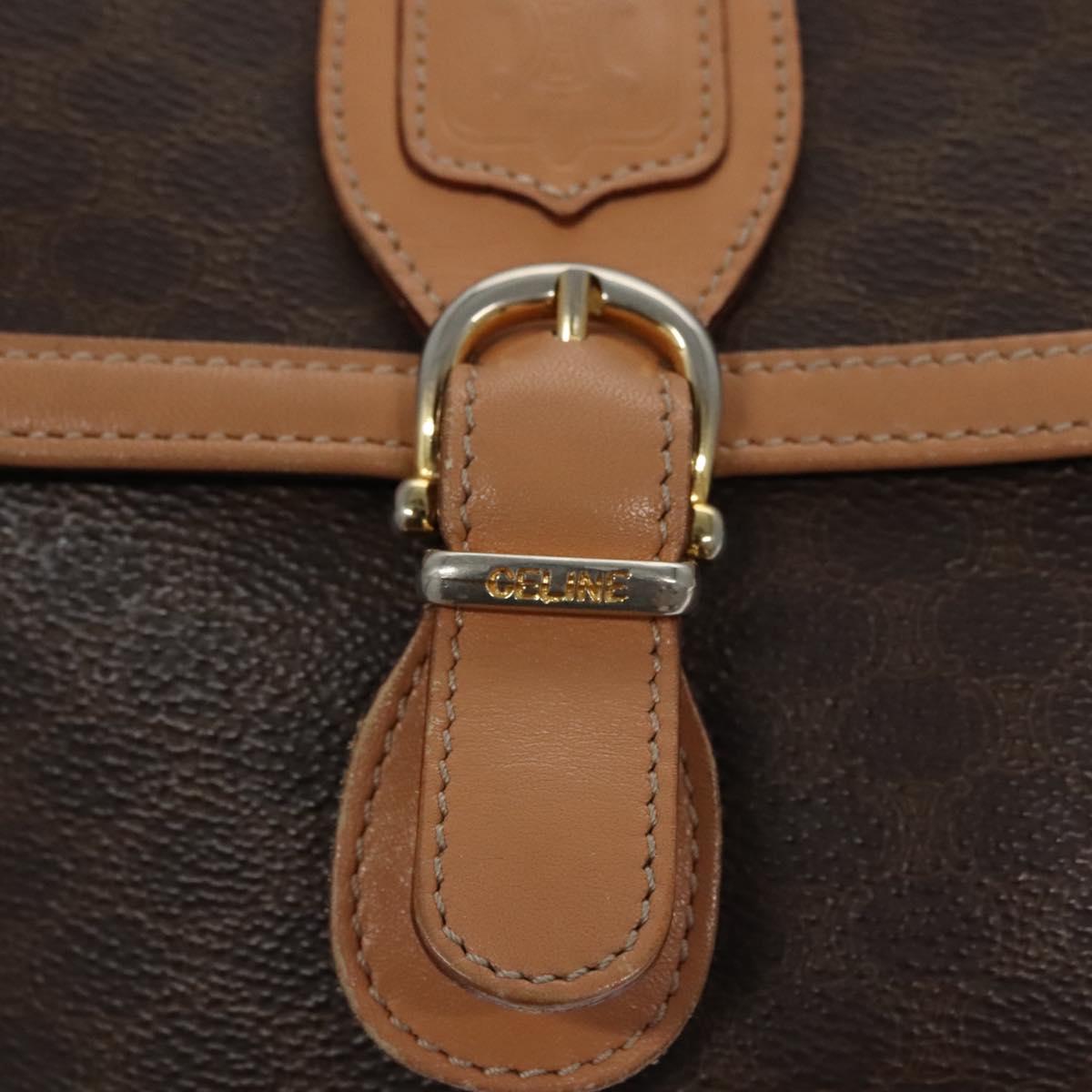 CELINE Macadam Canvas Shoulder Bag PVC Leather Brown Gold Auth mr1129