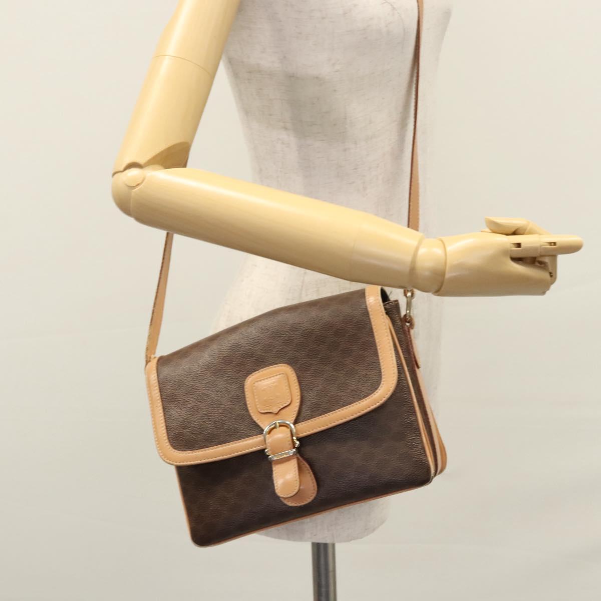 CELINE Macadam Canvas Shoulder Bag PVC Leather Brown Gold Auth mr1129