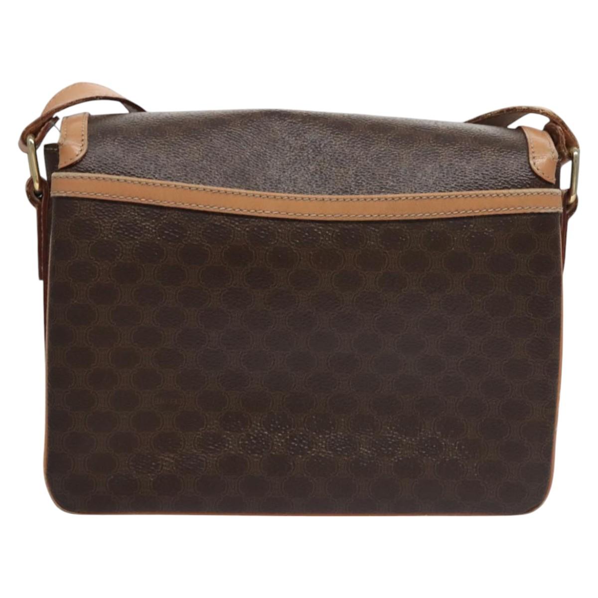 CELINE Macadam Canvas Shoulder Bag PVC Leather Brown Gold Auth mr1129