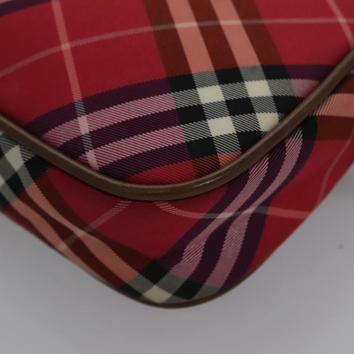 BURBERRY Nova Check Blue Label Accessory Pouch Nylon Red Brown Auth mr1139