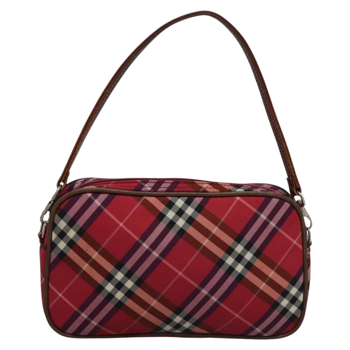 BURBERRY Nova Check Blue Label Accessory Pouch Nylon Red Brown Auth mr1139