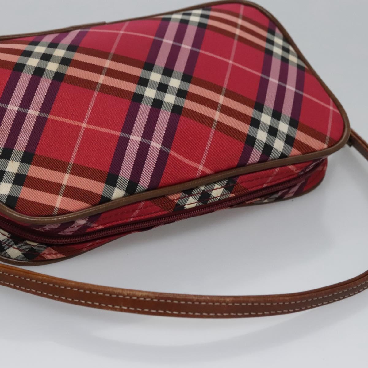 BURBERRY Nova Check Blue Label Accessory Pouch Nylon Red Brown Auth mr1139