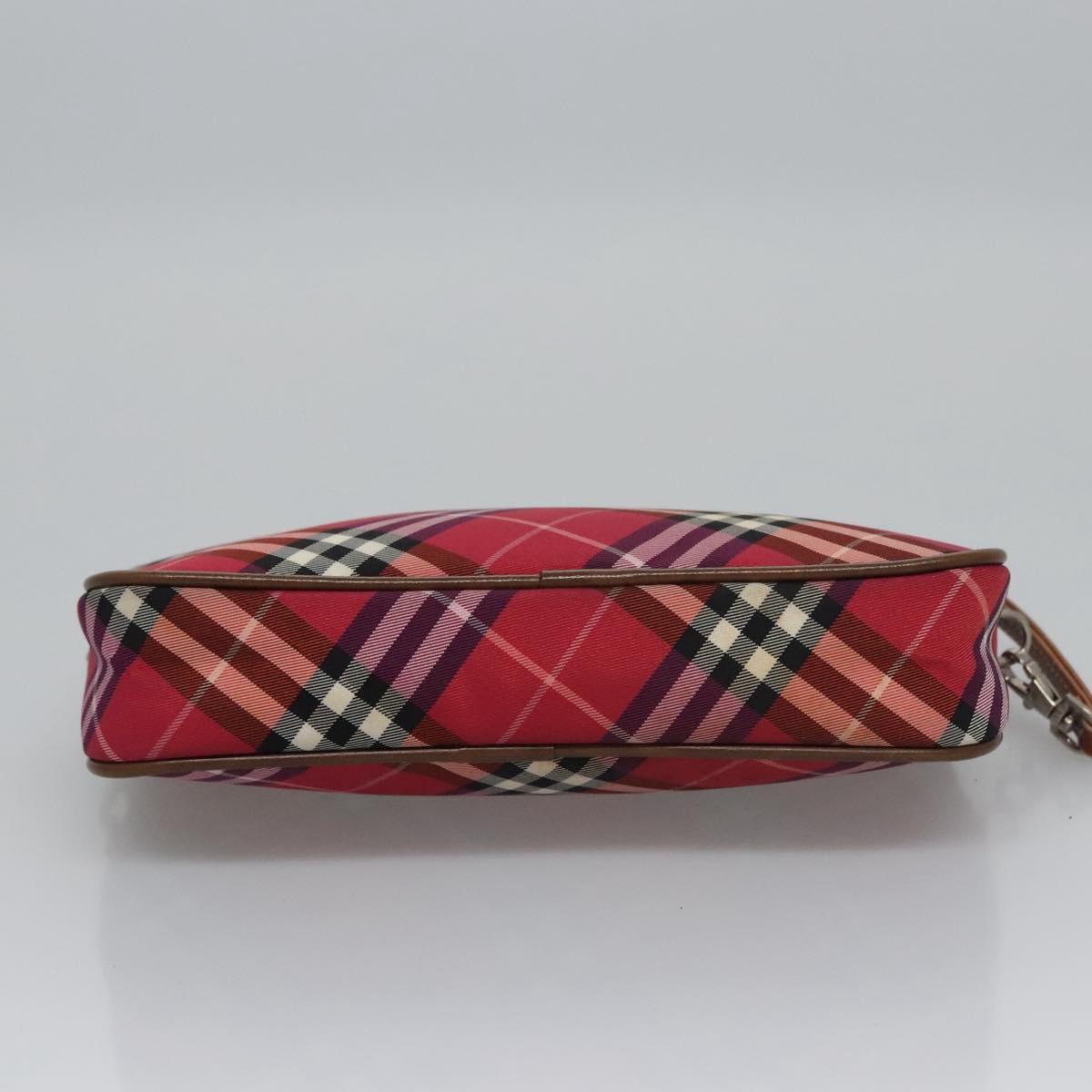 BURBERRY Nova Check Blue Label Accessory Pouch Nylon Red Brown Auth mr1139