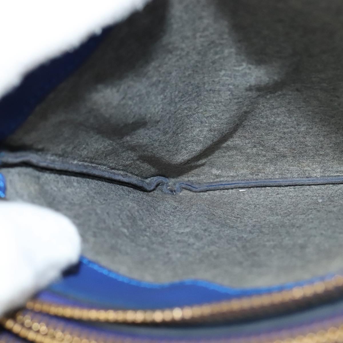 CELINE Trio Shoulder Bag Leather Blue Gold Auth mr1142