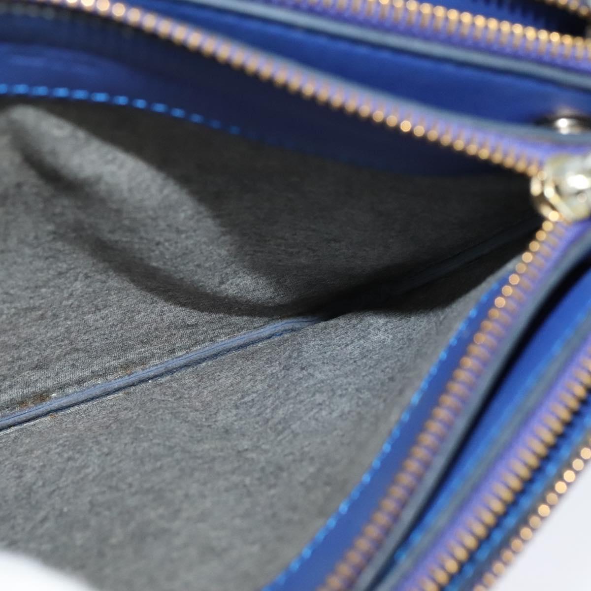 CELINE Trio Shoulder Bag Leather Blue Gold Auth mr1142