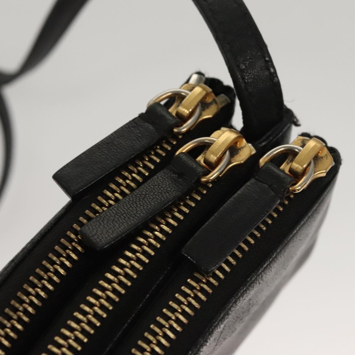 CELINE Trio bag Shoulder Bag Leather Black Gold Auth mr1158