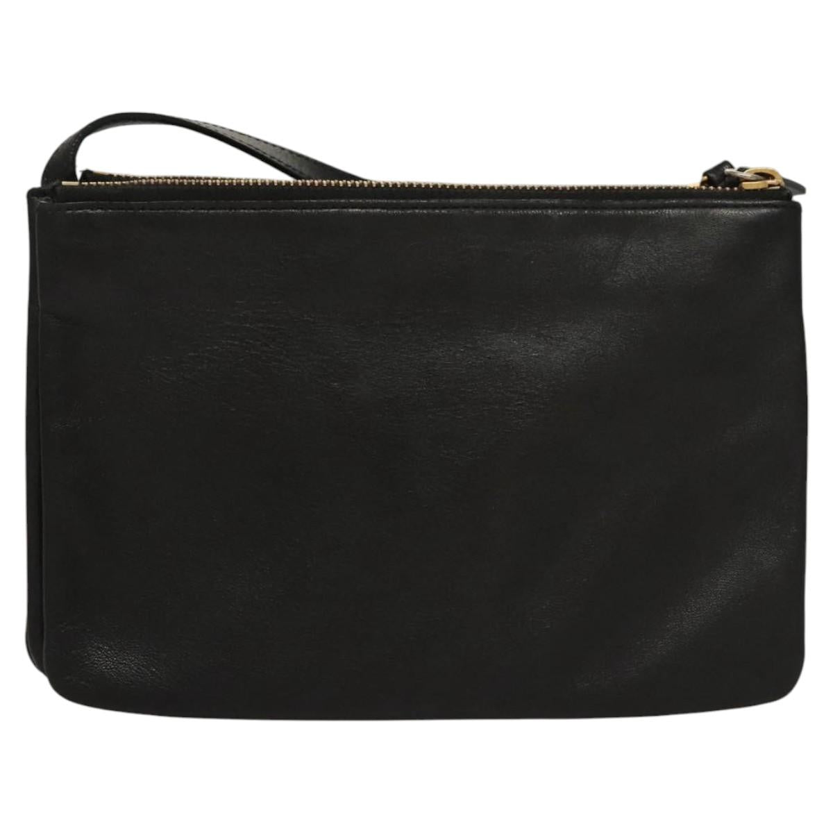 CELINE Trio bag Shoulder Bag Leather Black Gold Auth mr1158