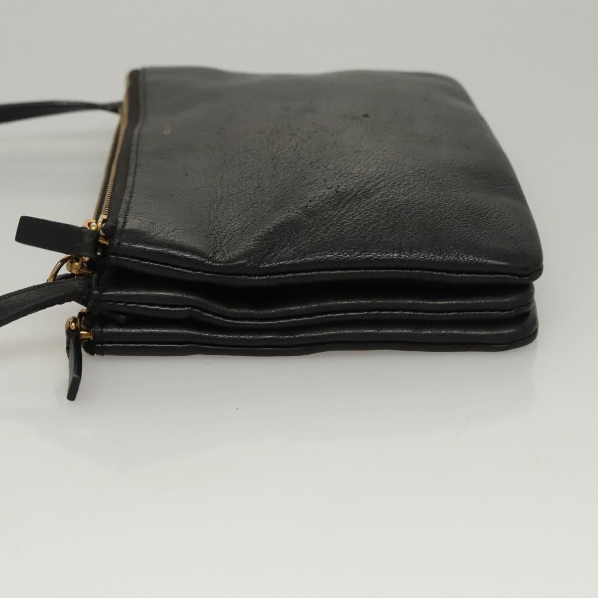 CELINE Trio bag Shoulder Bag Leather Black Gold Auth mr1158