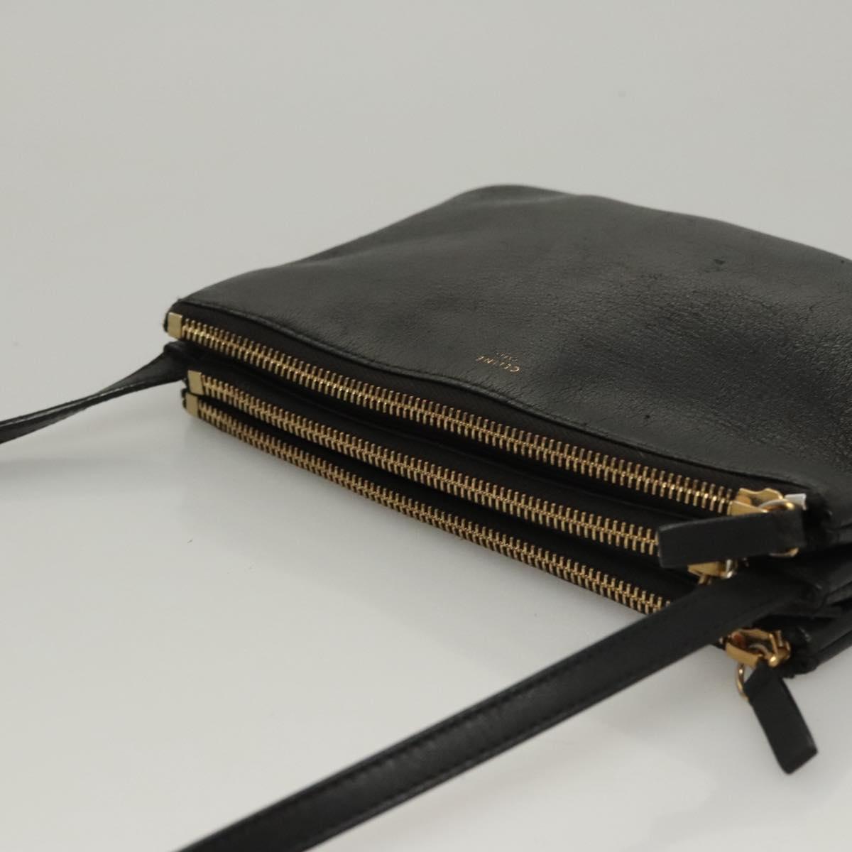 CELINE Trio bag Shoulder Bag Leather Black Gold Auth mr1158