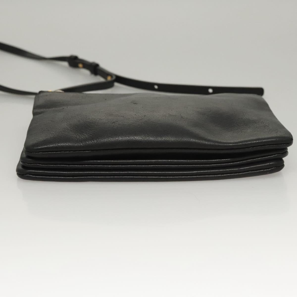 CELINE Trio bag Shoulder Bag Leather Black Gold Auth mr1158