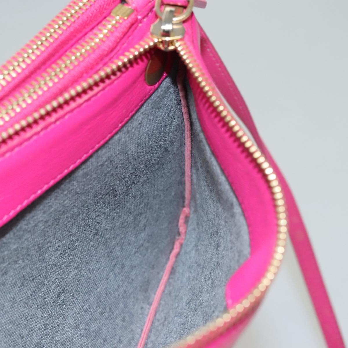 CELINE Trio bag Shoulder Bag Leather Pink Gold Auth mr1159