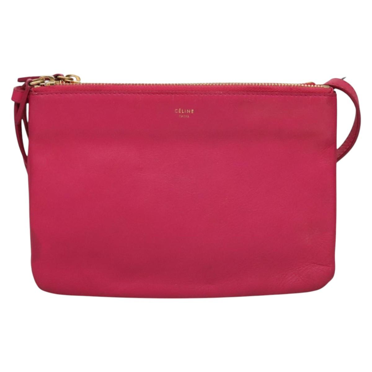 CELINE Trio bag Shoulder Bag Leather Pink Gold Auth mr1159
