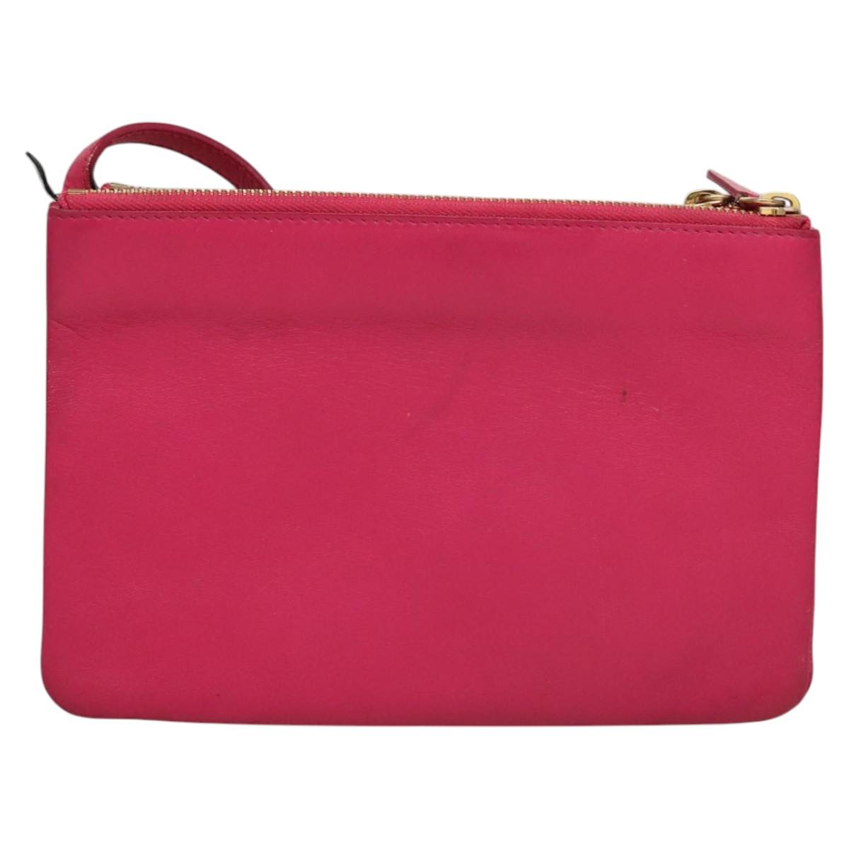 CELINE Trio bag Shoulder Bag Leather Pink Gold Auth mr1159