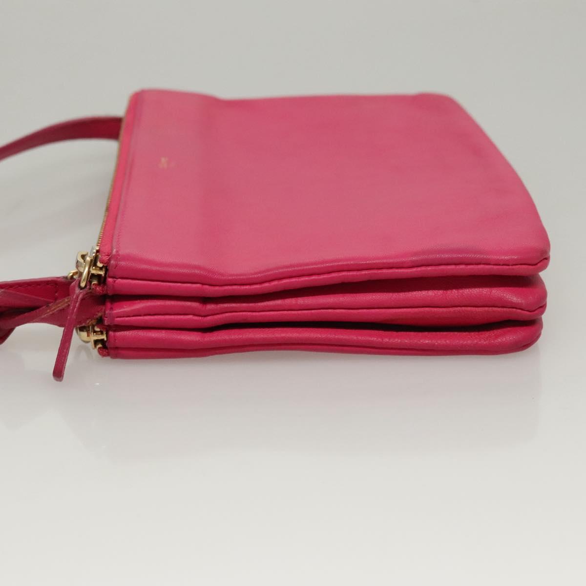 CELINE Trio bag Shoulder Bag Leather Pink Gold Auth mr1159