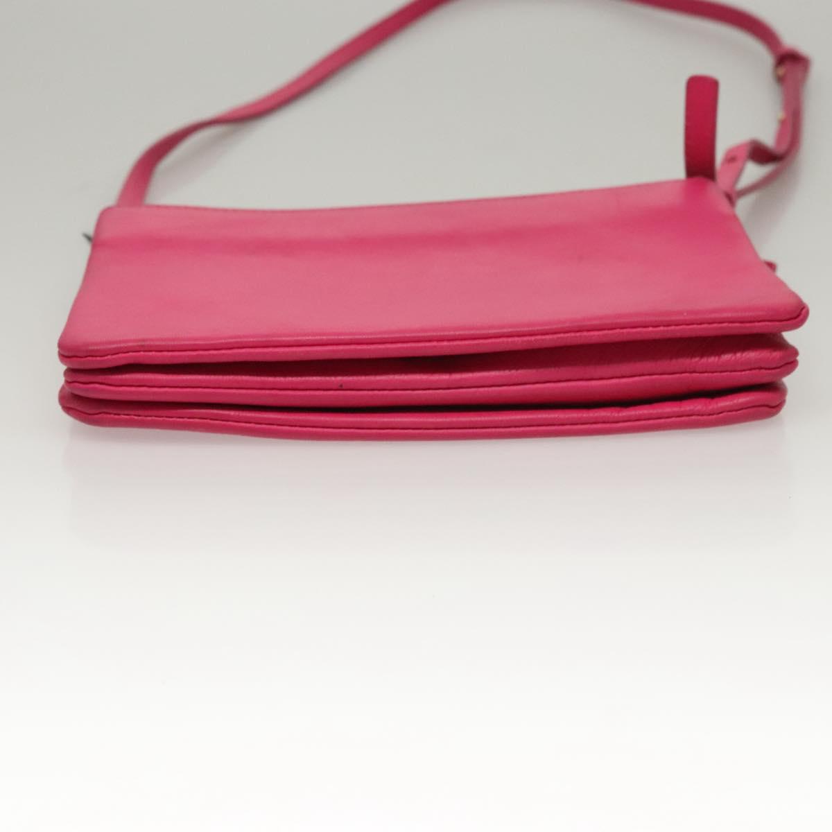 CELINE Trio bag Shoulder Bag Leather Pink Gold Auth mr1159