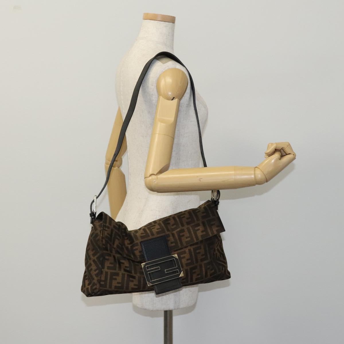 FENDI Zucca Canvas Mamma Baguette Bag Black Brown gold 8BT180 Auth mr1167V