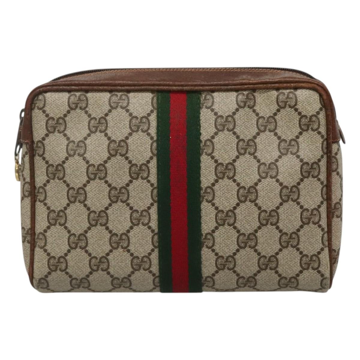 GUCCI GG Supreme Web Sherry Line Clutch Bag PVC Beige Gold 89 01 033 Auth mr1168