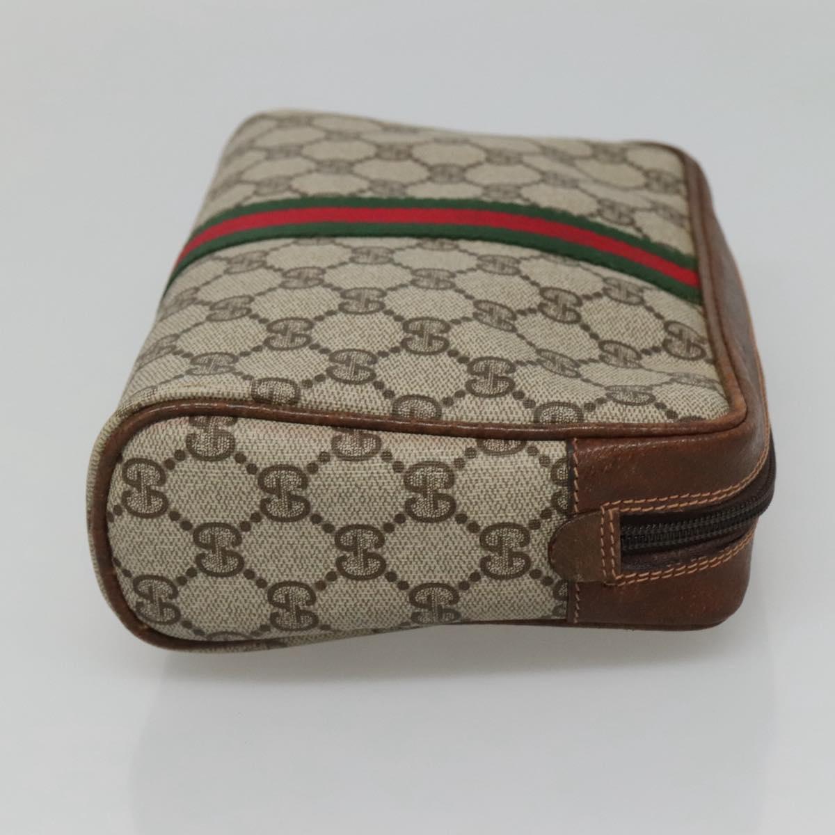 GUCCI GG Supreme Web Sherry Line Clutch Bag PVC Beige Gold 89 01 033 Auth mr1168