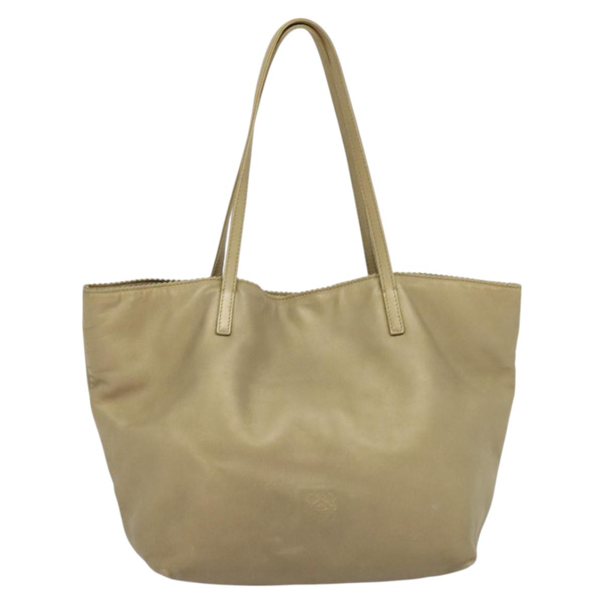 LOEWE Anagram Tote Bag Leather Beige Gold Auth mr1182