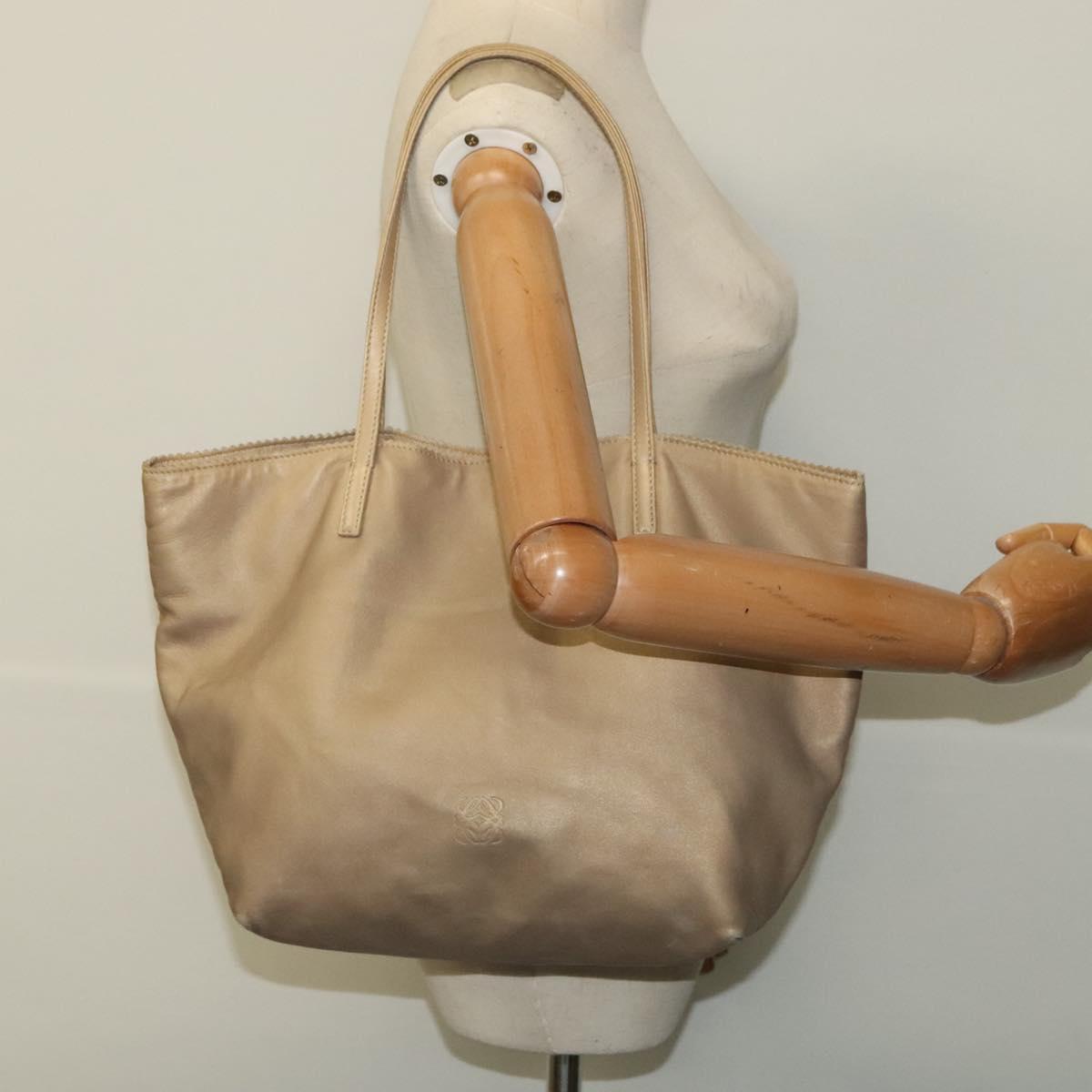LOEWE Anagram Tote Bag Leather Beige Gold Auth mr1182