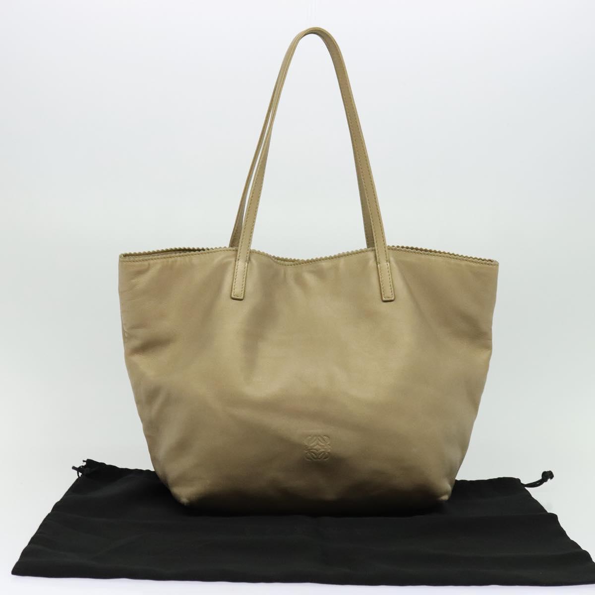 LOEWE Anagram Tote Bag Leather Beige Gold Auth mr1182