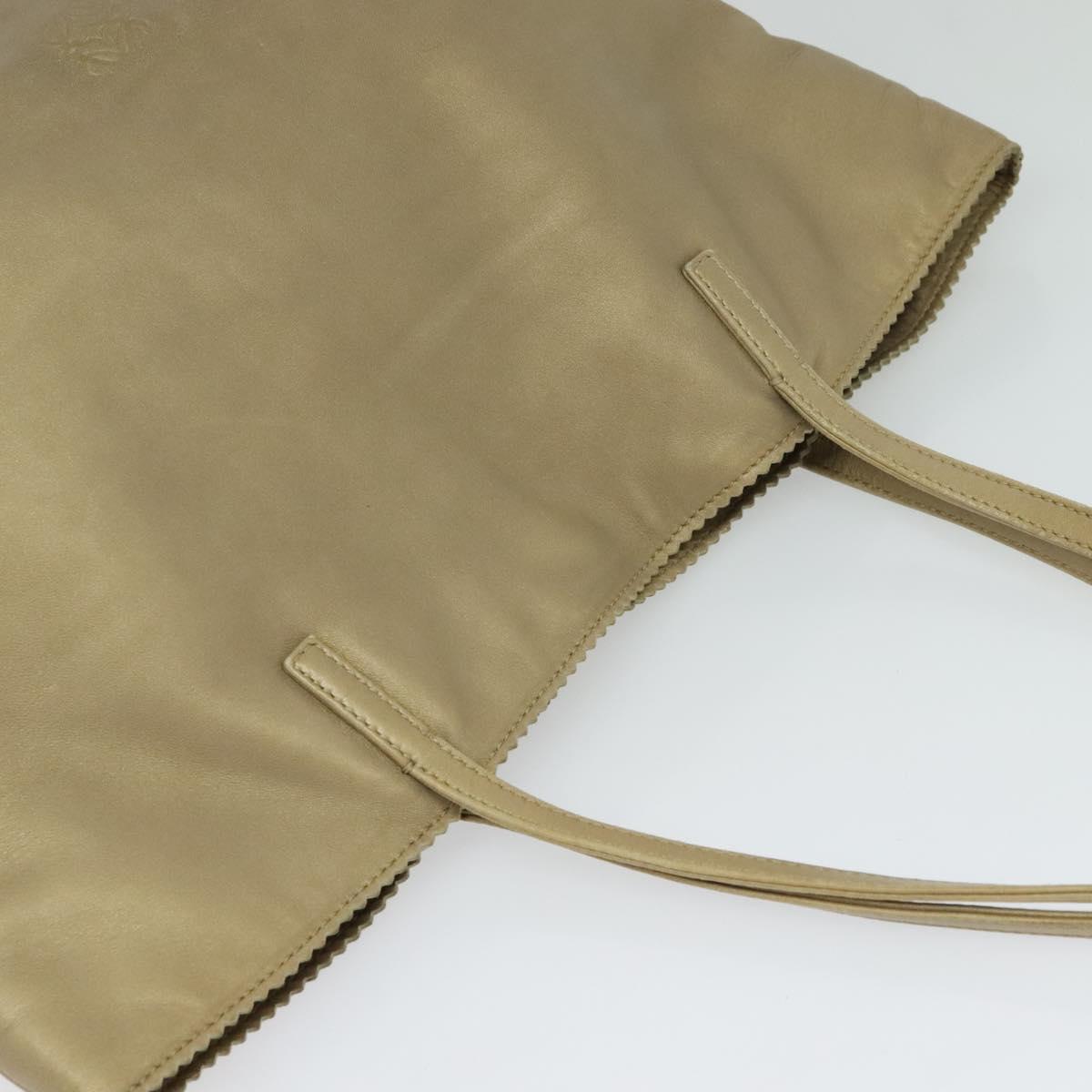 LOEWE Anagram Tote Bag Leather Beige Gold Auth mr1182