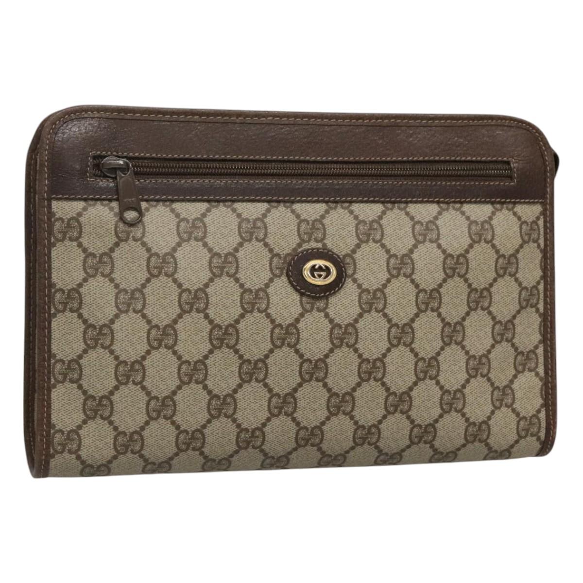 GUCCI GG Supreme Clutch Bag PVC Beige 97 01 037 Auth mr1199
