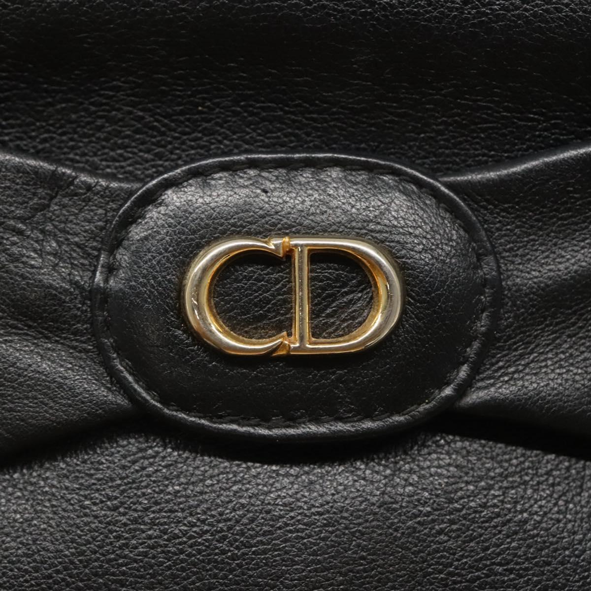 Christian Dior Clutch Bag Leather Black Gold Auth mr1204