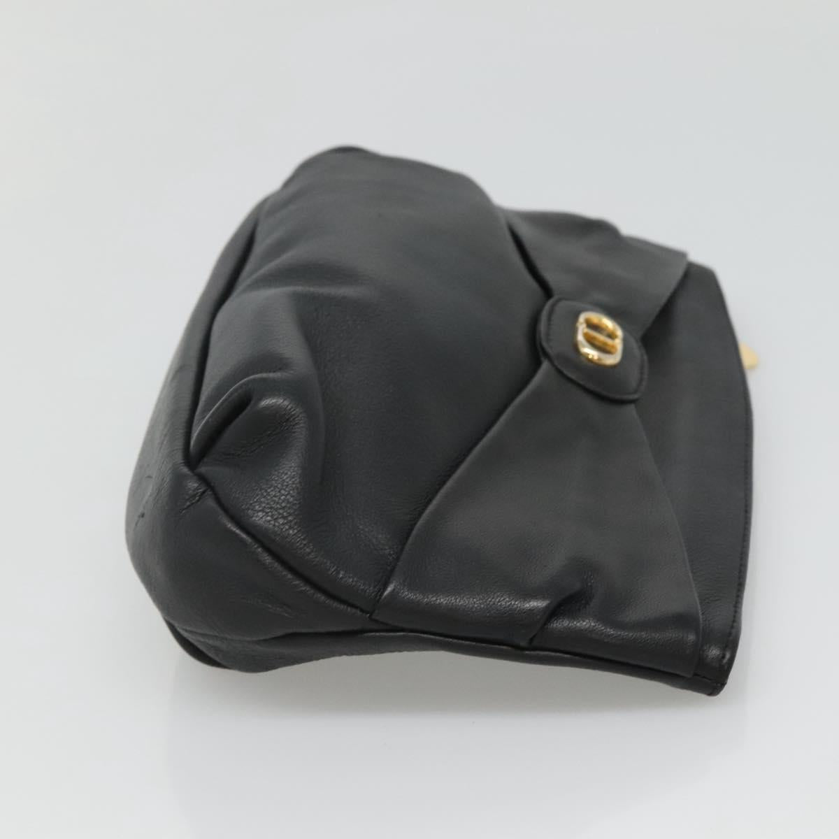 Christian Dior Clutch Bag Leather Black Gold Auth mr1204