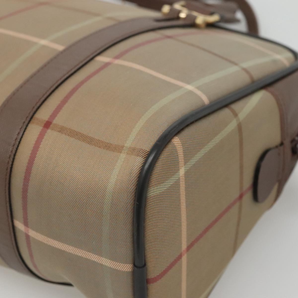 Burberrys Hand Bag Canvas Brown Gold Auth mr1221