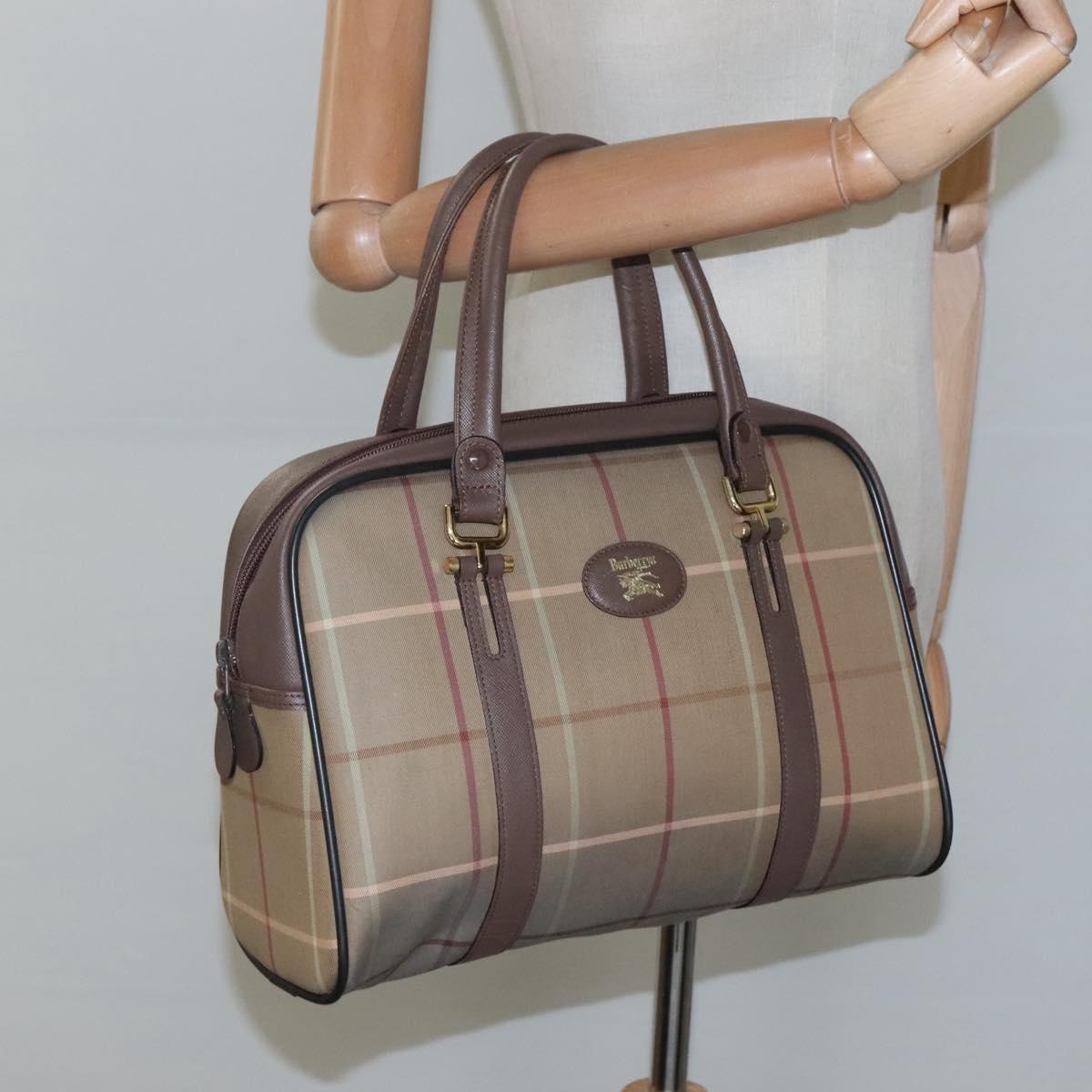 Burberrys Hand Bag Canvas Brown Gold Auth mr1221