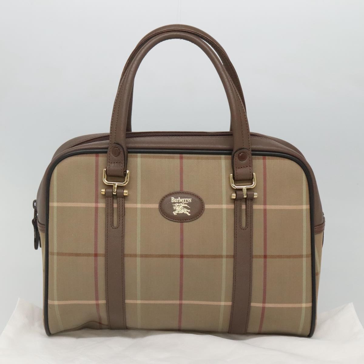 Burberrys Hand Bag Canvas Brown Gold Auth mr1221