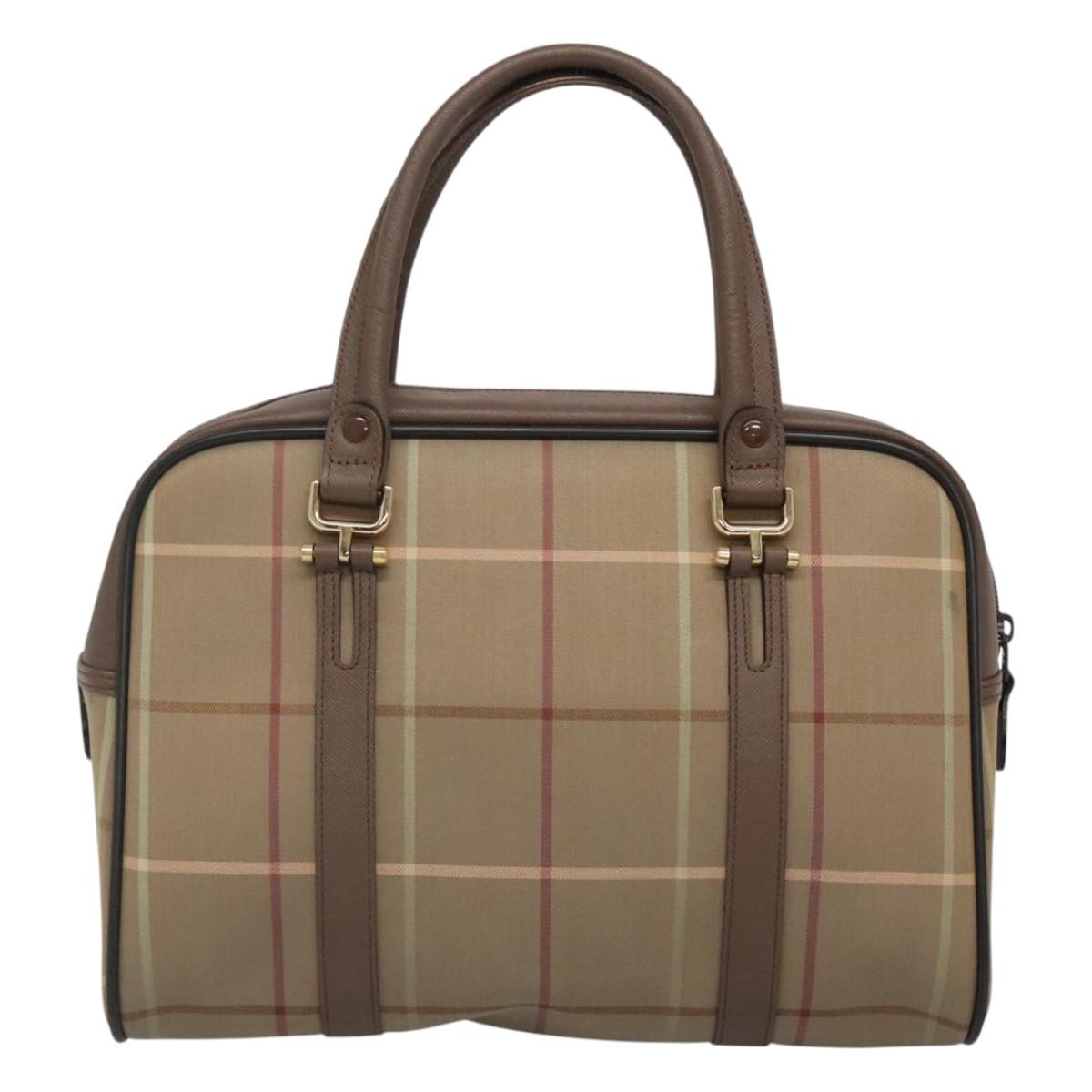 Burberrys Hand Bag Canvas Brown Gold Auth mr1221