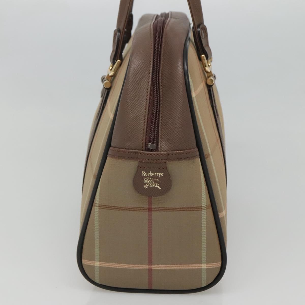 Burberrys Hand Bag Canvas Brown Gold Auth mr1221
