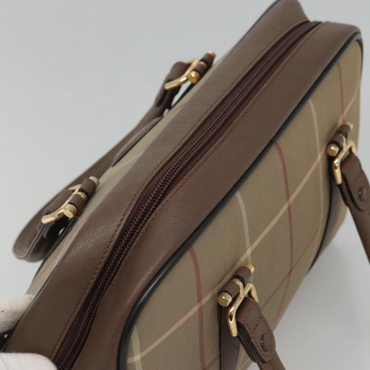 Burberrys Hand Bag Canvas Brown Gold Auth mr1221
