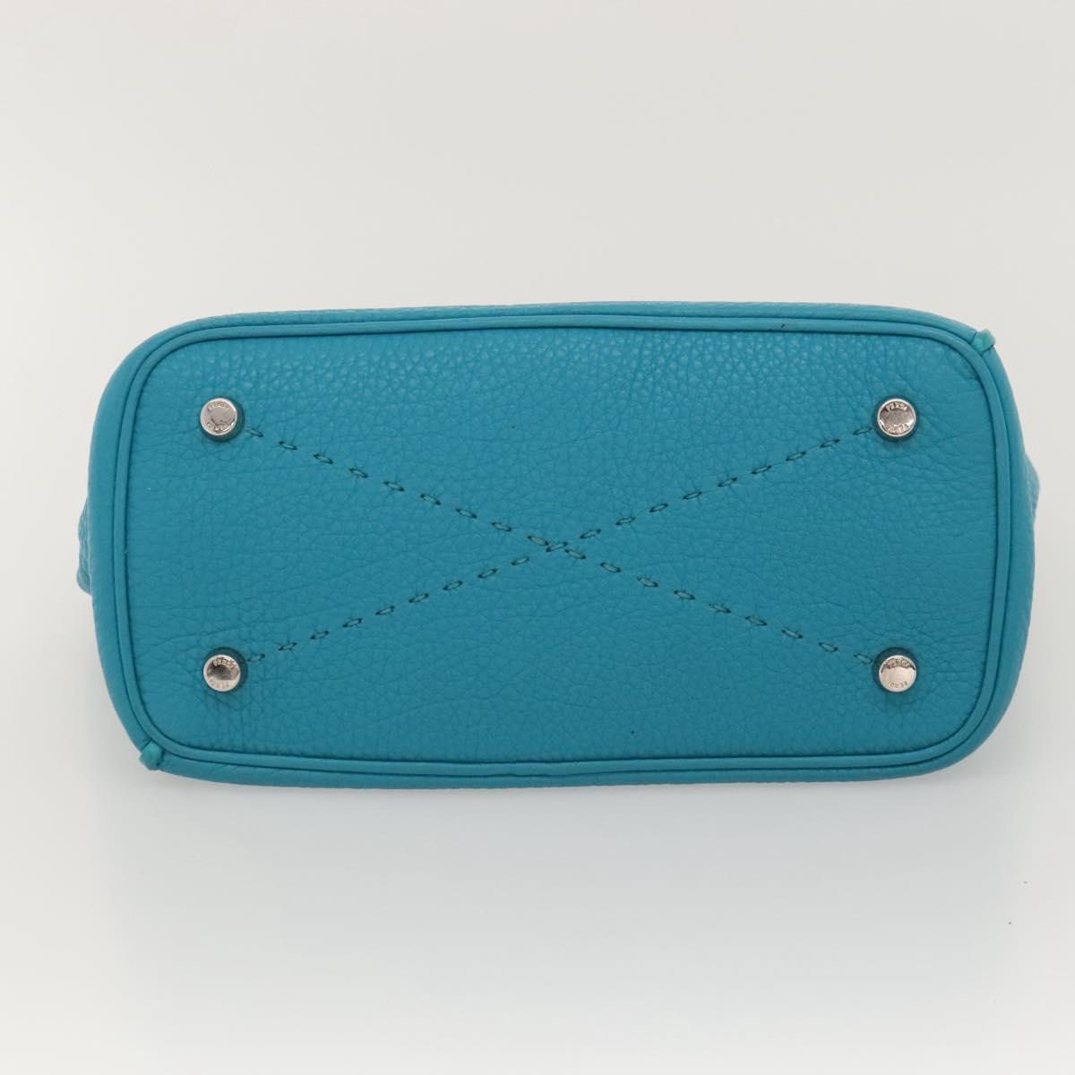 FENDI Anna Shoulder Bag Leather 2way Turquoise Blue Auth mr1226V