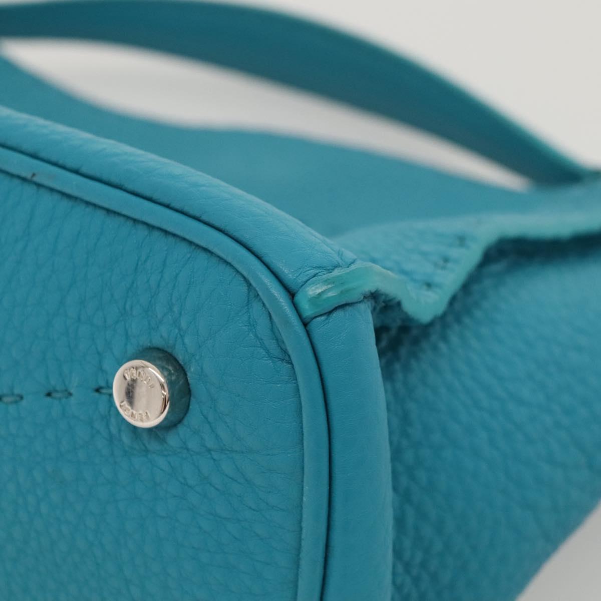 FENDI Anna Shoulder Bag Leather 2way Turquoise Blue Auth mr1226V