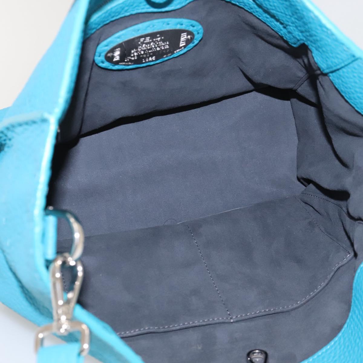 FENDI Anna Shoulder Bag Leather 2way Turquoise Blue Auth mr1226V