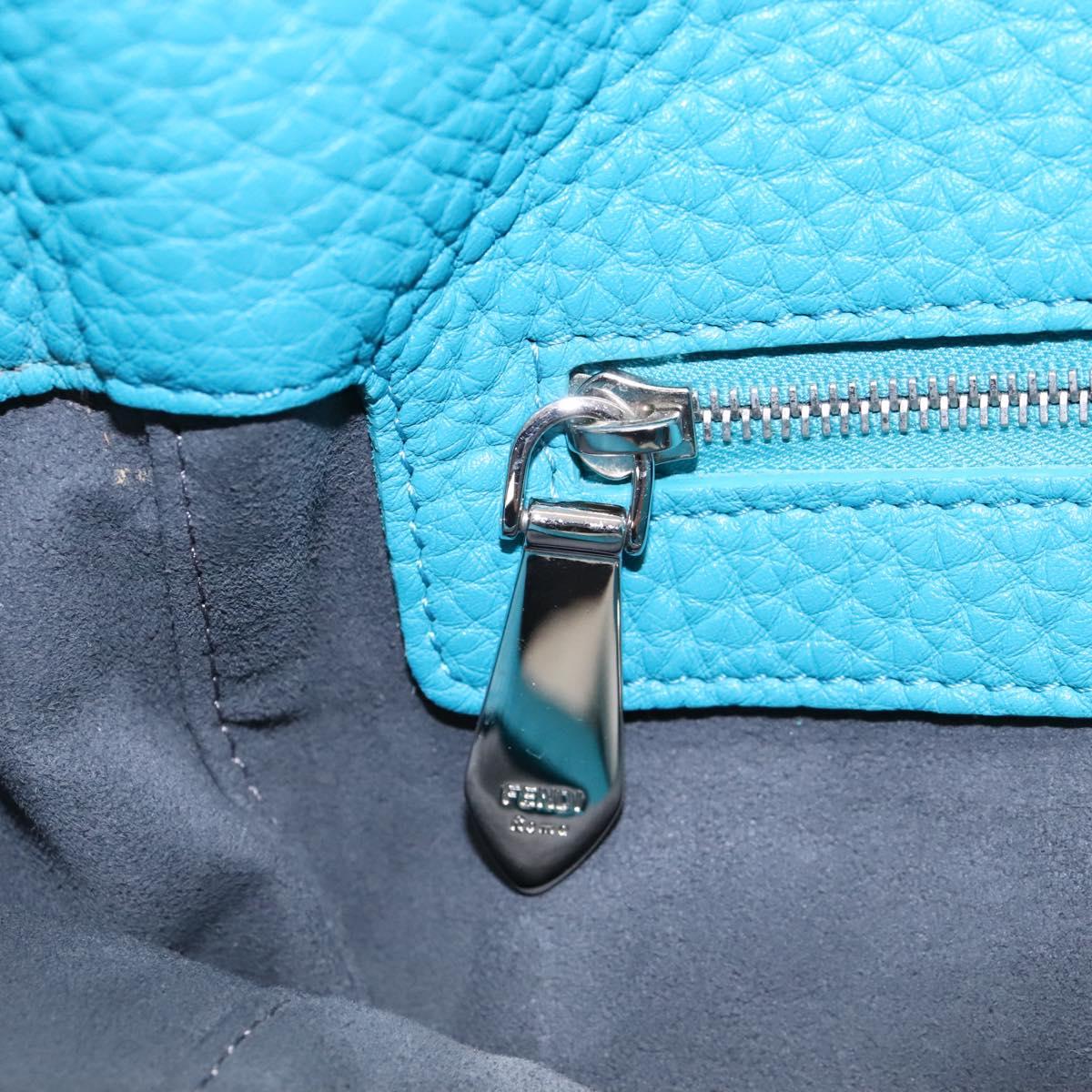 FENDI Anna Shoulder Bag Leather 2way Turquoise Blue Auth mr1226V