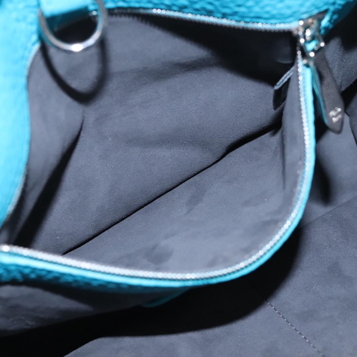 FENDI Anna Shoulder Bag Leather 2way Turquoise Blue Auth mr1226V