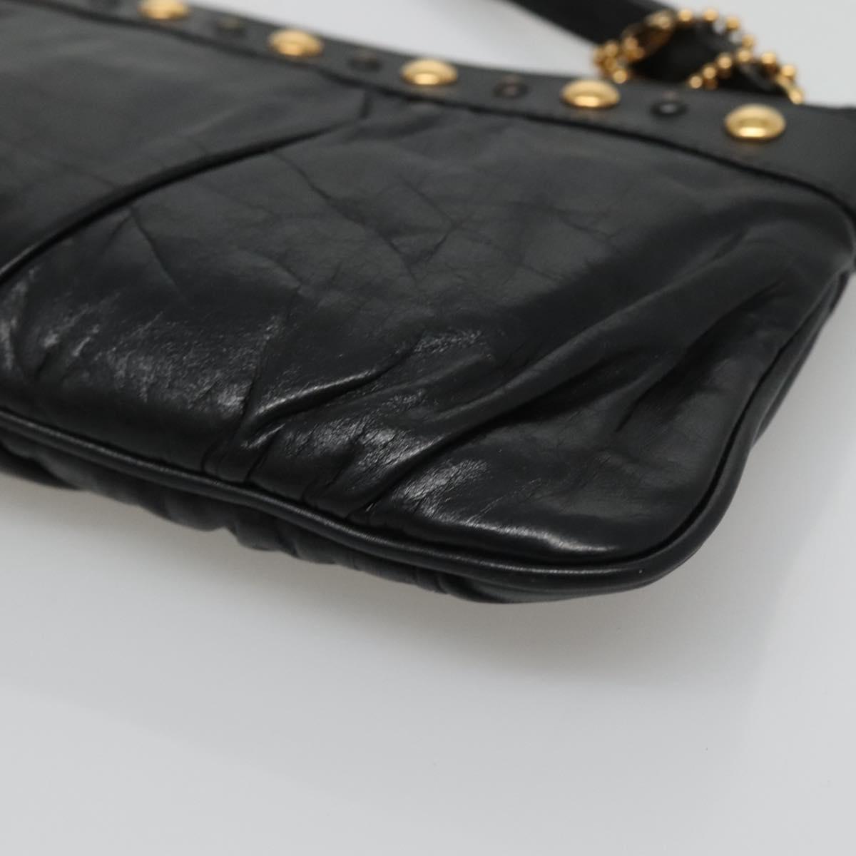 GUCCI Pouch Leather Black Gold 208570 Auth mr1227