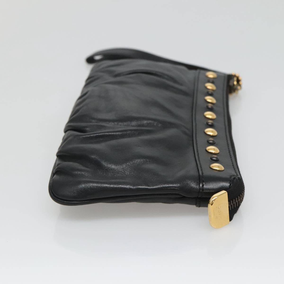 GUCCI Pouch Leather Black Gold 208570 Auth mr1227
