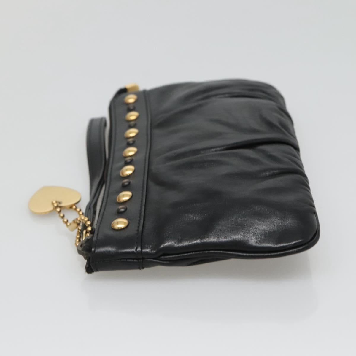 GUCCI Pouch Leather Black Gold 208570 Auth mr1227