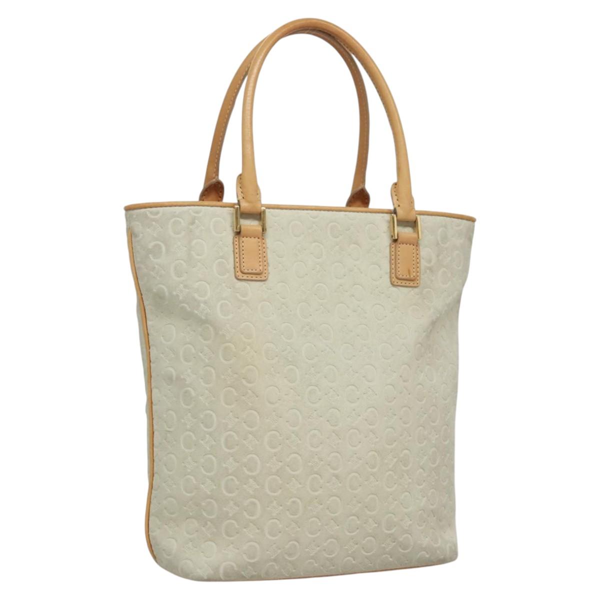 CELINE C Macadam Canvas Tote Bag Suede White Gold Auth mr1231