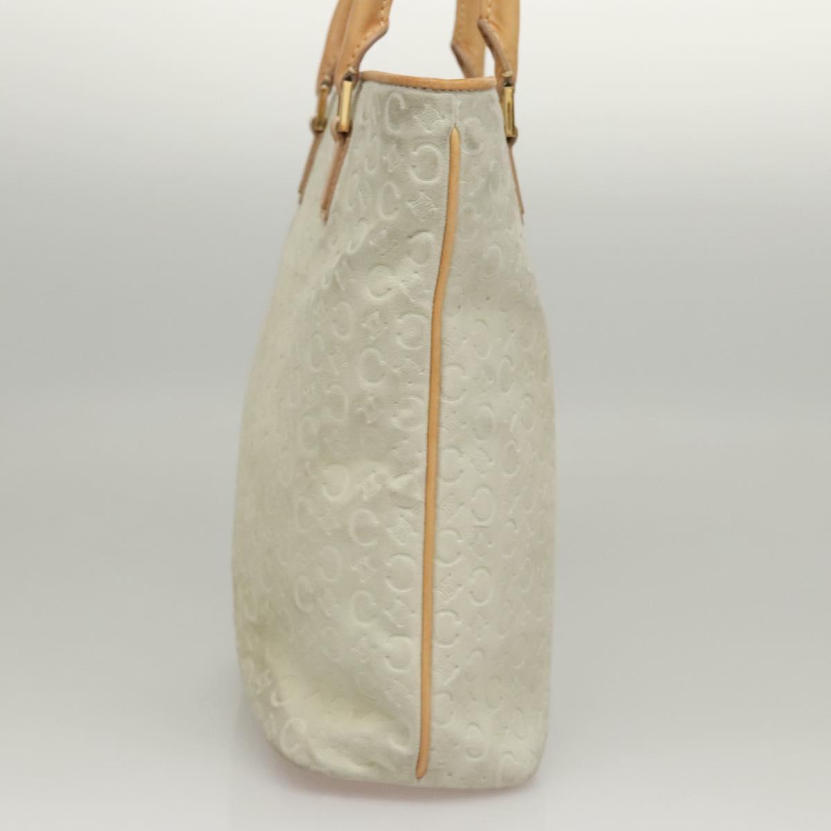 CELINE C Macadam Canvas Tote Bag Suede White Gold Auth mr1231