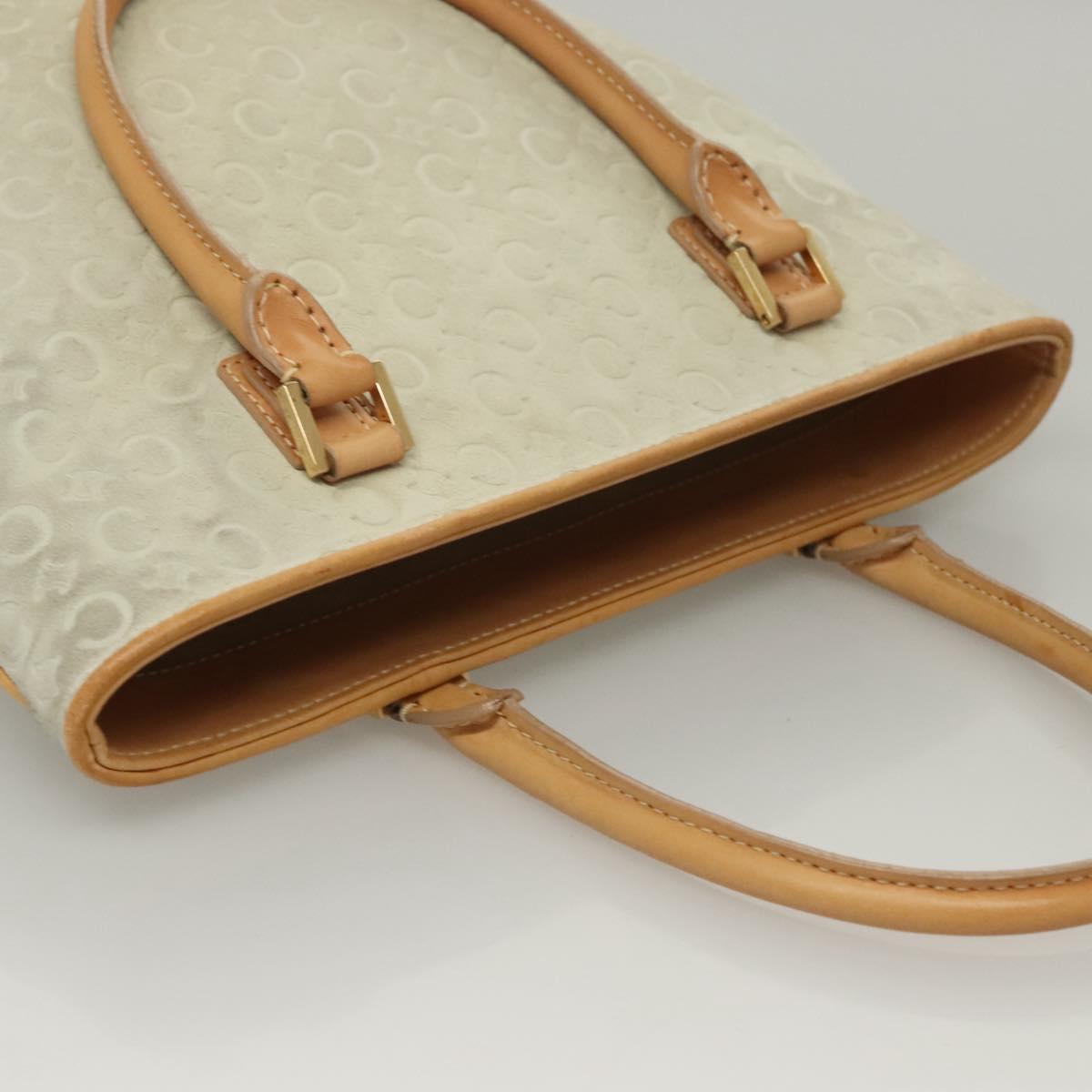 CELINE C Macadam Canvas Tote Bag Suede White Gold Auth mr1231