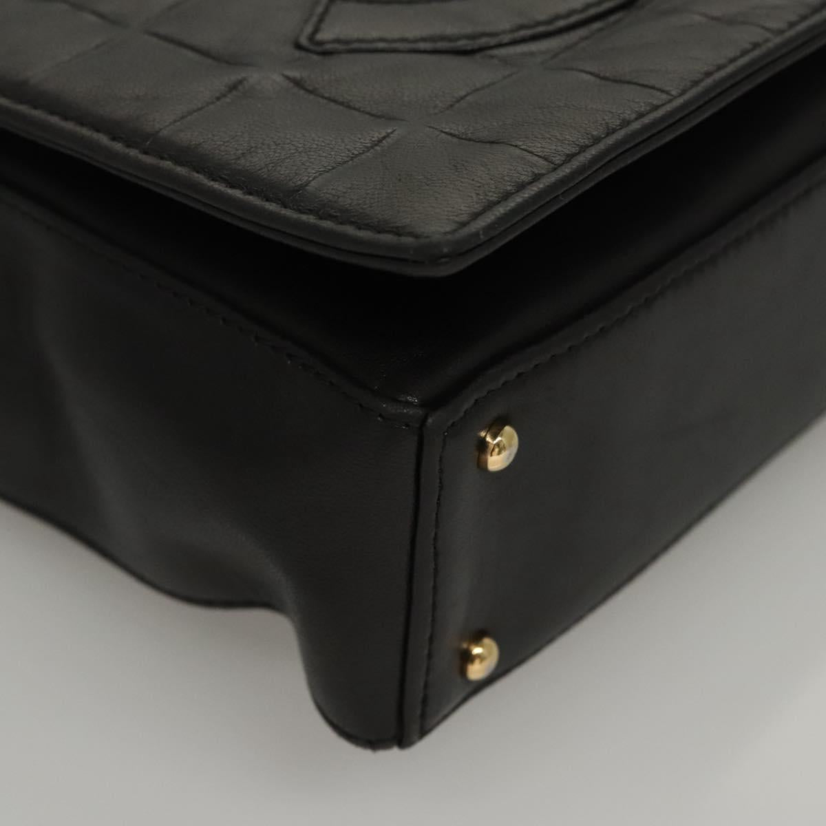 CHANEL Choco Bar line Shoulder Bag Lamb Skin Black CC Auth mr1233