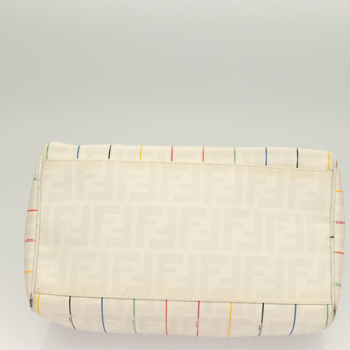 FENDI Zucca Canvas Boston Bag PVC White Gold Auth mr1249